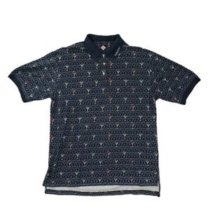 Tabasco Polo Shirt Men's XL Navy Blue Martini Print Short Sleeve Golf Preppy